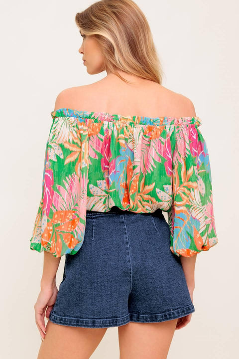LOVING VOW GREEN WOVEN TOP