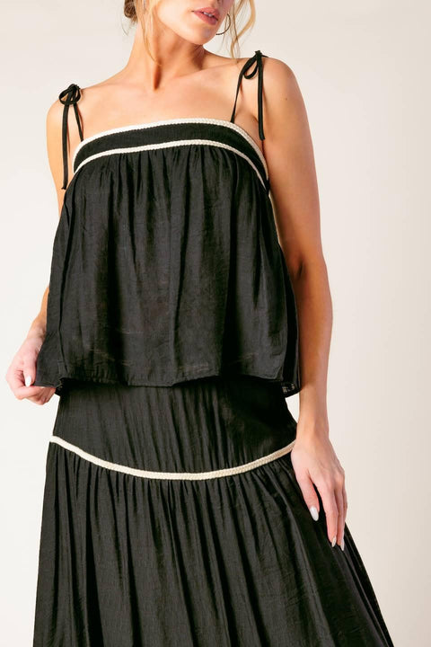 DIVIDE AND CONTOUR WOVEN TOP AND SKIRT SET
