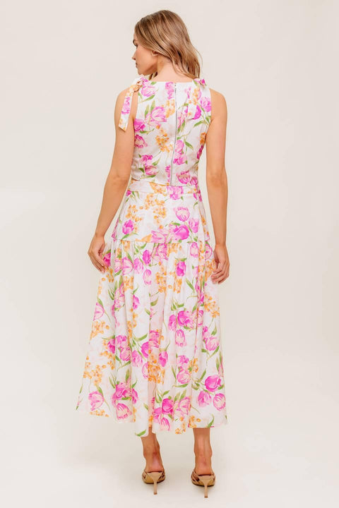 BOTANICAL BLISS WOVEN TOP AND SKIRT SET