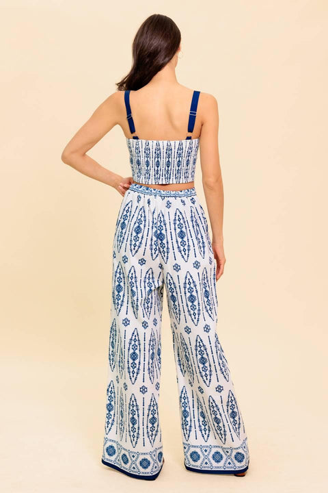 MODERN APPROACH NAVY WOVEN TOP AND PANT SET