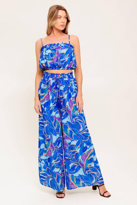 CHERISHED KISS BLUE WOVEN TOP AND PANTS SET