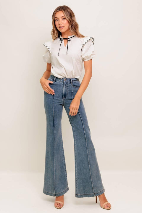 FRENCH WHISPER IVORY WOVEN TOP