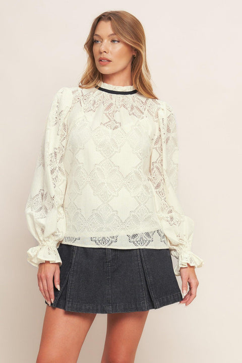 PRECIOUS LOOK IVORY WOVEN LACE TOP