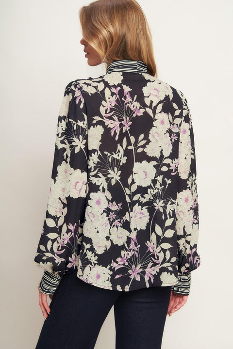 GARDEN GLAM BLACK WOVEN TOP
