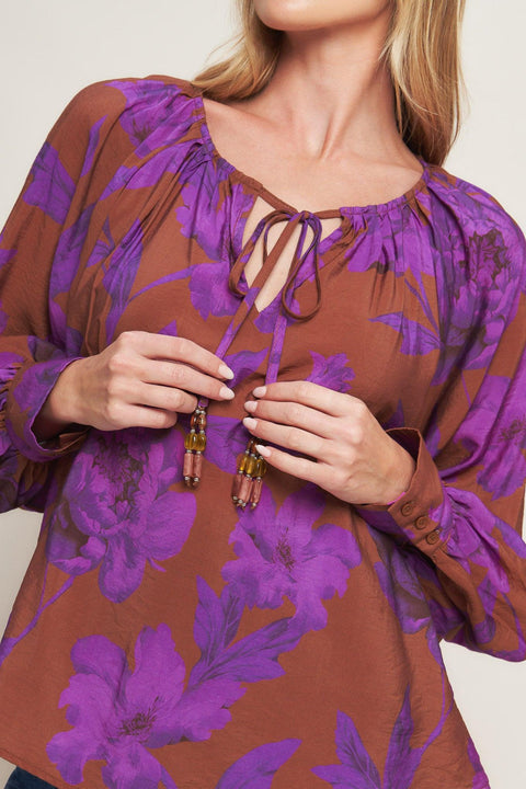 VIOLET DREAM WOVEN PEASANT TOP
