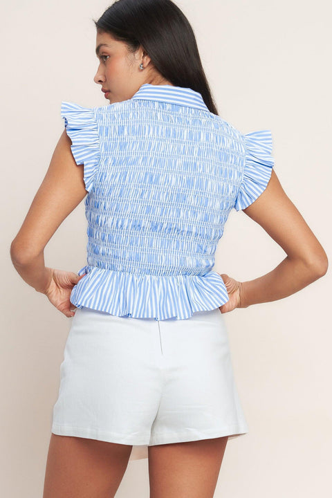 EFFORTLESSLY SWEET STRIPED WOVEN TOP