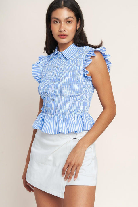 EFFORTLESSLY SWEET STRIPED WOVEN TOP