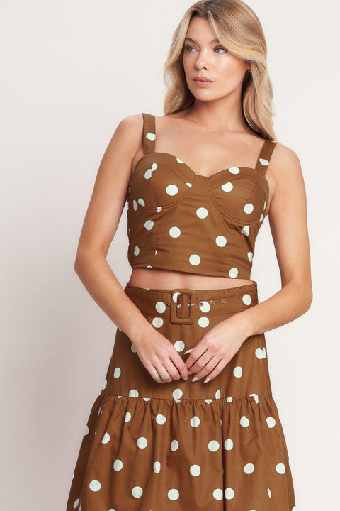 BROWN SUGAR DOT WOVEN BUSTIER TOP