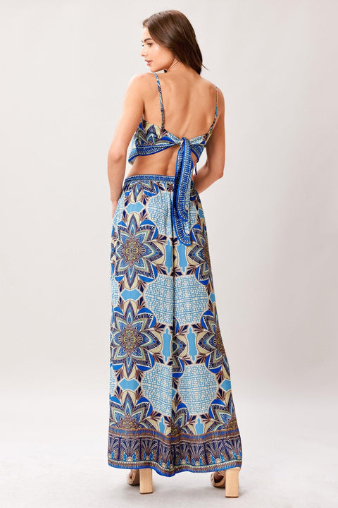 AZURE MANDALA WOVEN SCARF TOP AND PANT SET