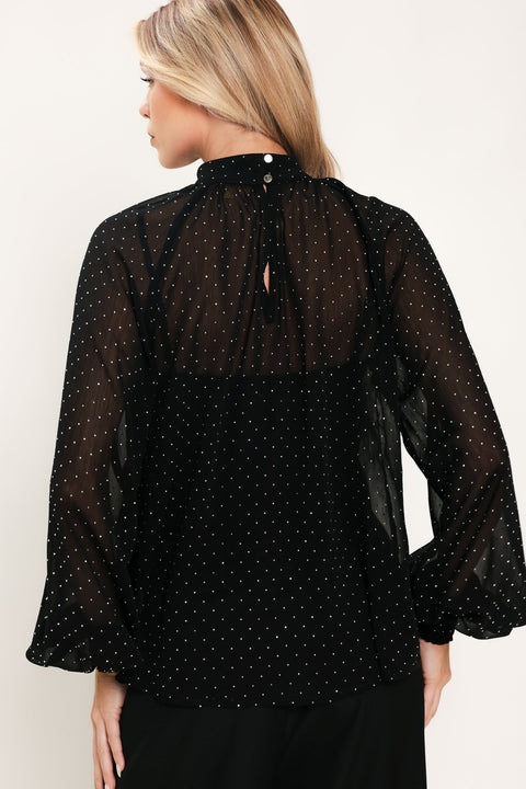 NOIR RADIANCE BLACK EMBELLISHED RAGLAN-SLEEVE TOP