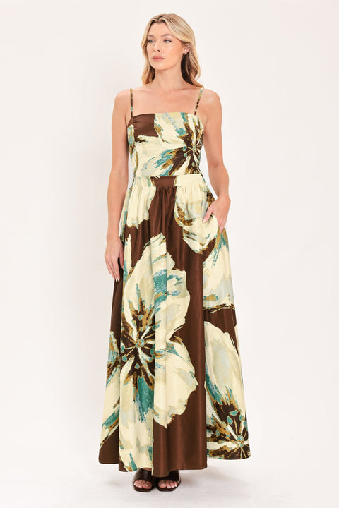 CREAM BOTANIC SWEEP WOVEN CROP TOP AND FULL SKIRT SET