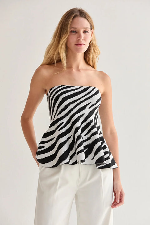 Izzy Zebra Print Jacquard Knit Peplum Top