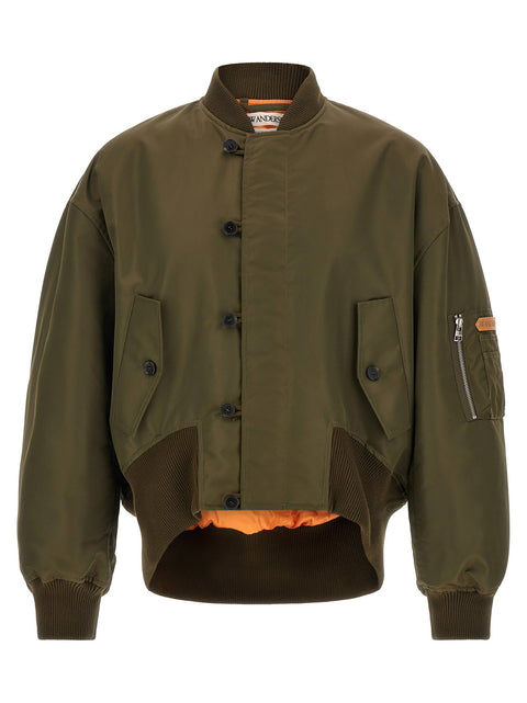 J.w.anderson Green Bomber Jacket With Asymmetric Hem