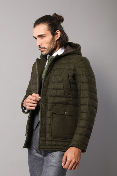 Bag Pocket Felt Hooded 4 Pocket Green Coat-Wessi