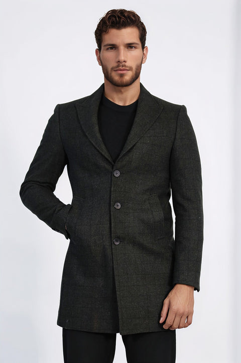 Wide Lapel Striped Slim Fit Anthracite Men Coat - Wessi