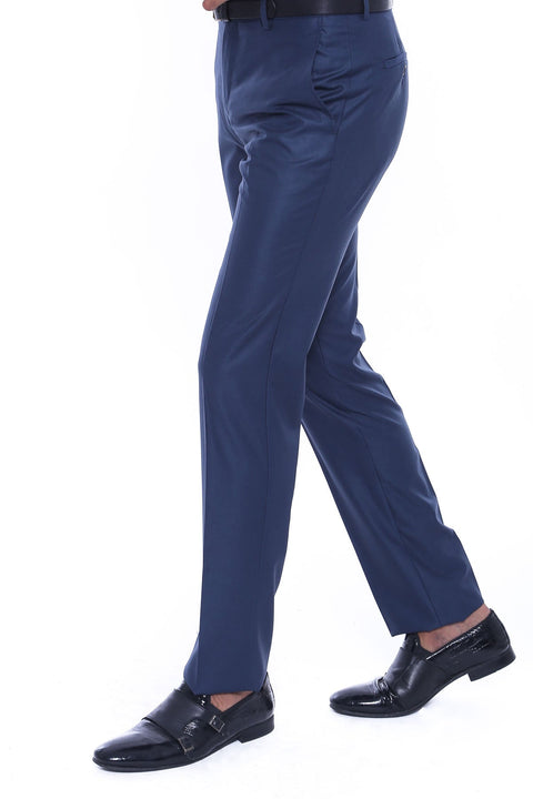 Navy Blue Slim Fit Plain Men Pants - Wessi