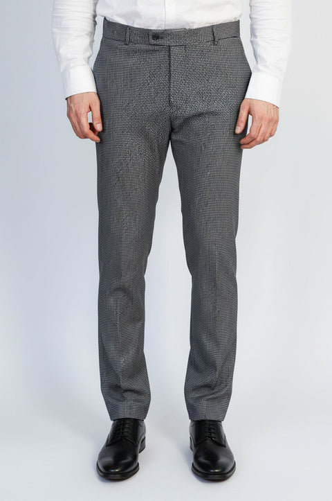 Black & Grey Micro-Patterned Fabric Trousers – Wessi