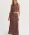 Kiara Contrast Stitch Linen Crop Top Brown