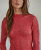 Knit Seamless Jacquard Mock Neck Long Sleeve Top - Crimson