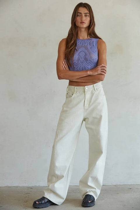 Knit Seamless Jacquard Round Neck Tank Top - Dark Periwinkle
