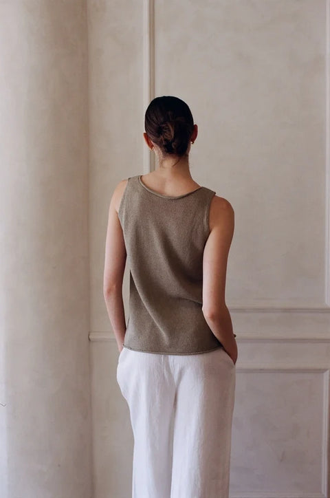 Knit Sweater Ramie Cotton See Through Tank Top Moss