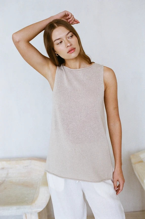 Knit Sweater Ramie Cotton See Through Tank Top Natural