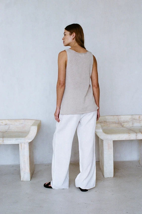 Knit Sweater Ramie Cotton See Through Tank Top Natural