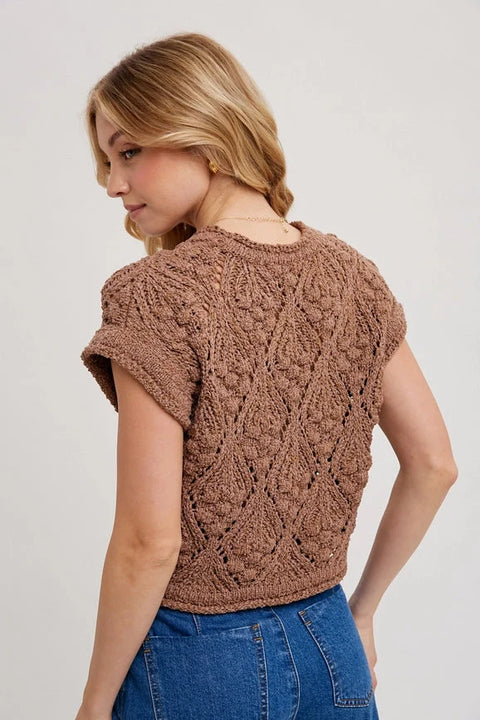 Knit Sweater Short Sleeved Pullover - MOCHA