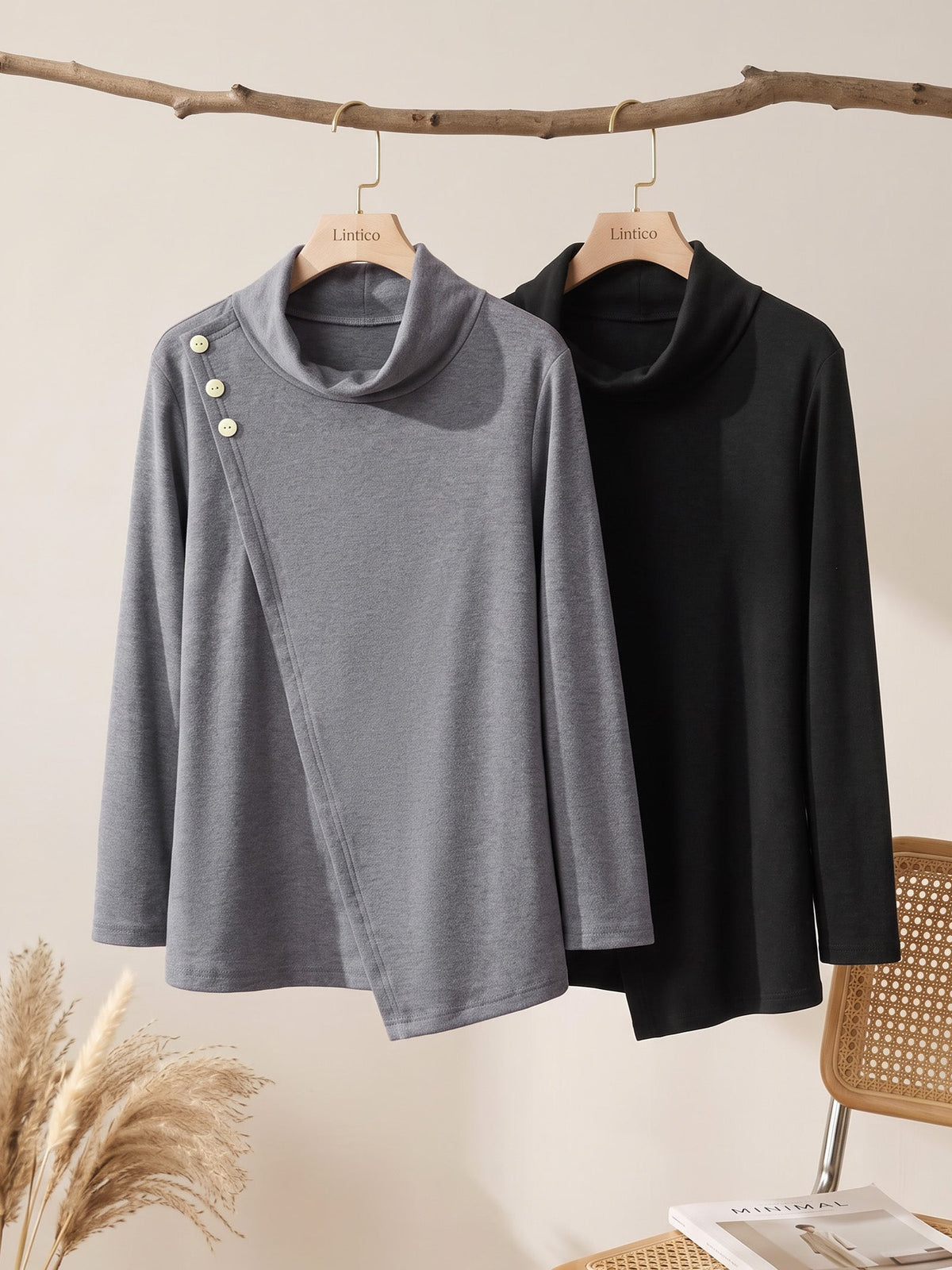 Mock Neck Buttoned Stretch Top ZARIA
