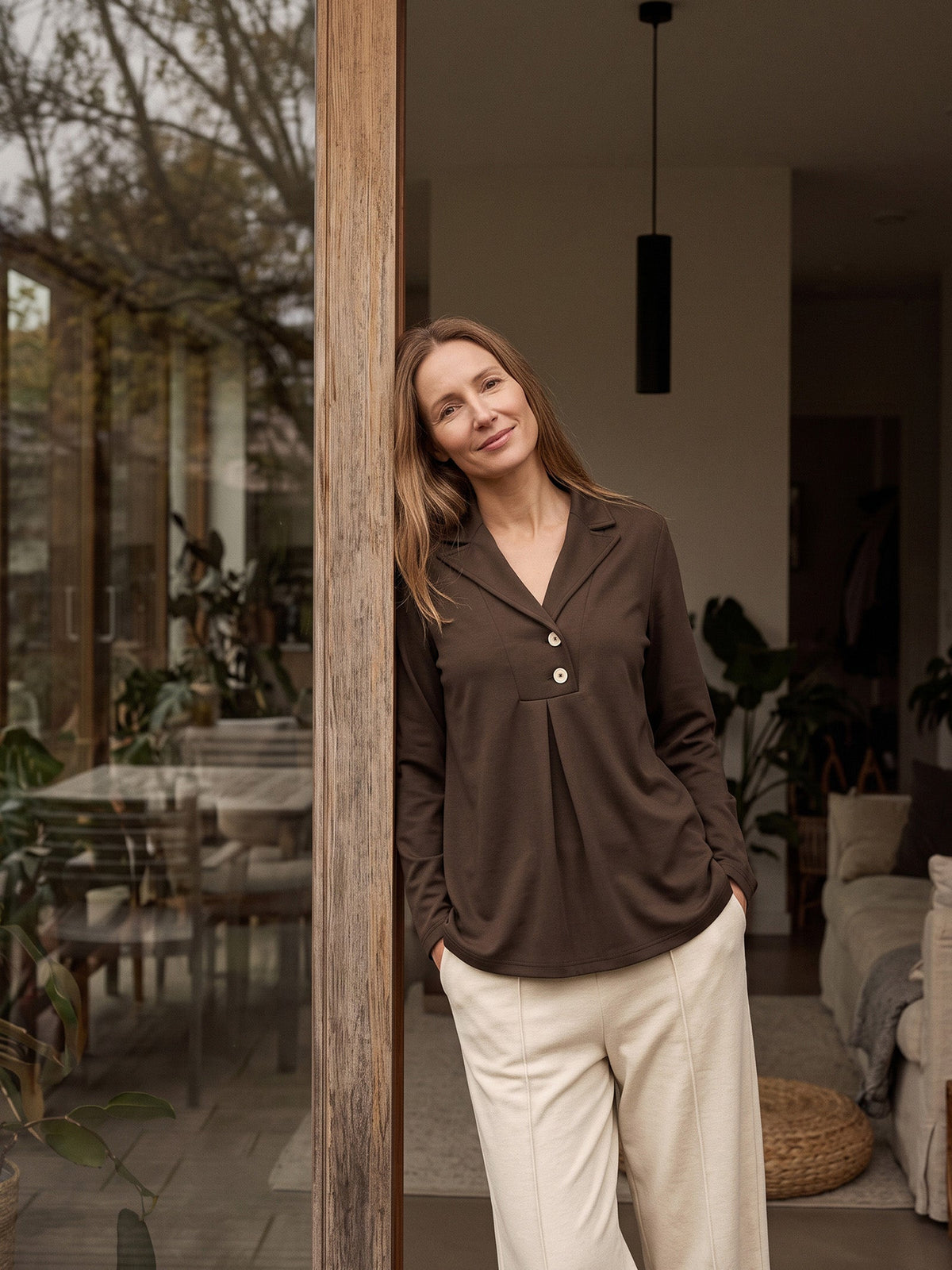 Notched Pleat Long-Sleeve Top JUNE