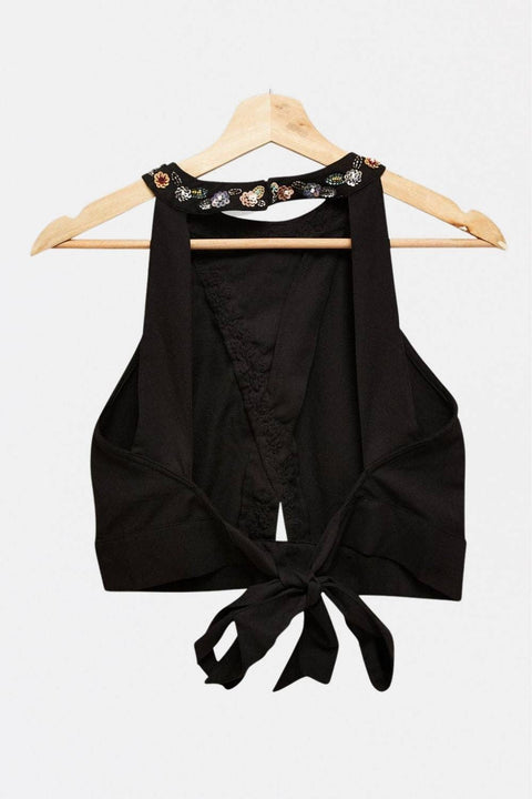 Lace & Beads - Roamine Wrap Top in Black