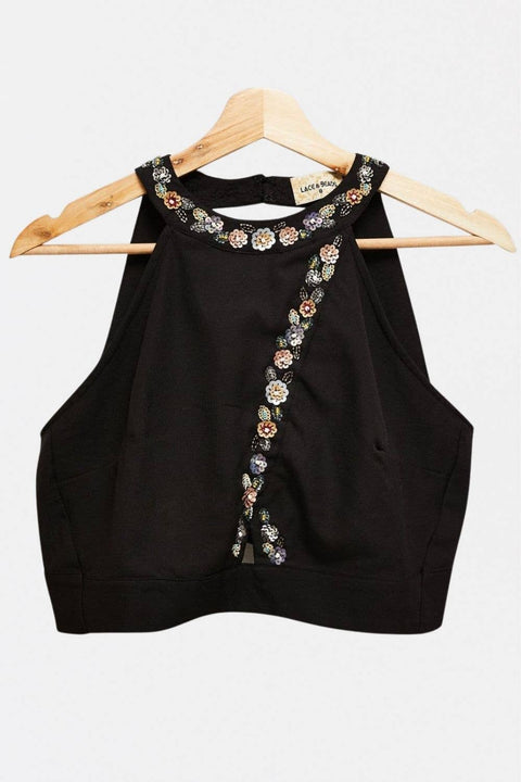 Lace & Beads - Roamine Wrap Top in Black