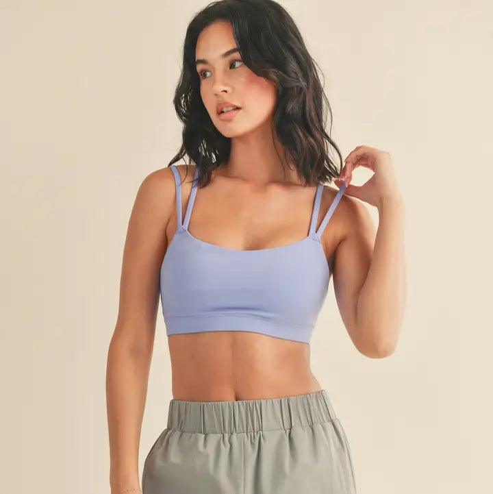 Lavender Blue Light Support Padded Strappy Sports Bra