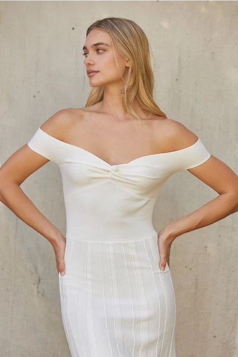 Leah Off Shoulder Crisscross Knit Dress for Women