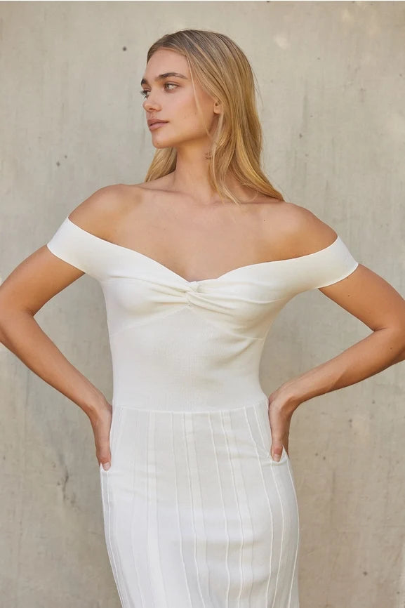 Leah Off Shoulder Crisscross Knit Dress