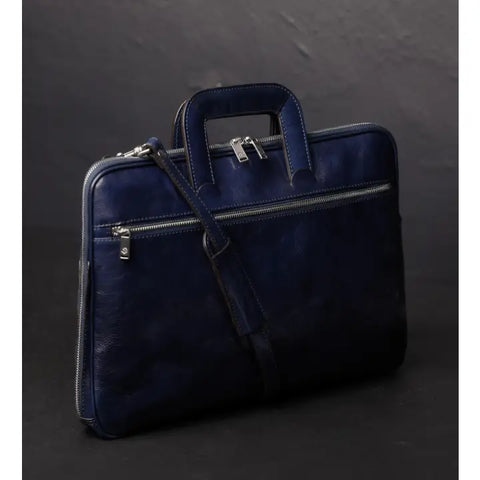 Leather Briefcase Laptop Bag - Brave New World Blue