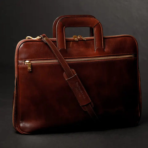 Leather Briefcase Laptop Bag - Brave New World Brown