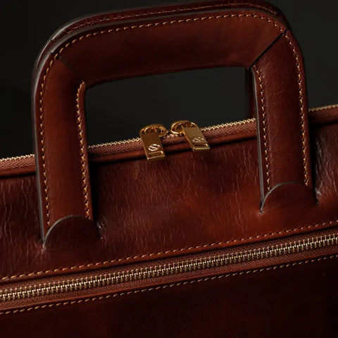 Leather Briefcase Laptop Bag - Brave New World Brown