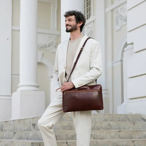 Leather Briefcase Laptop Bag - Brave New World Brown