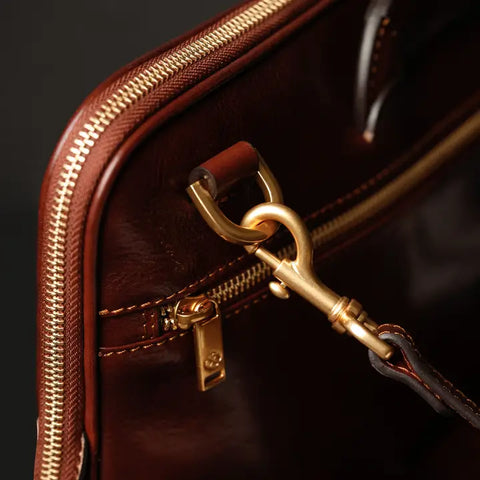 Leather Briefcase Laptop Bag - Brave New World Brown