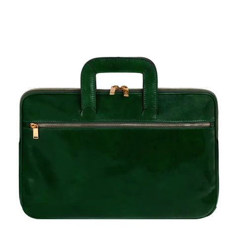 Leather Briefcase Laptop Bag - Brave New World Green