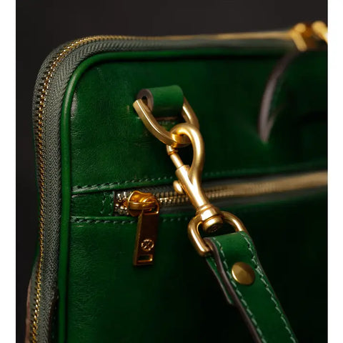 Leather Briefcase Laptop Bag - Brave New World Green