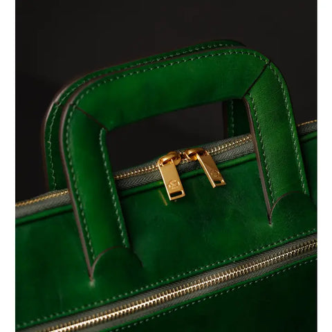 Leather Briefcase Laptop Bag - Brave New World Green