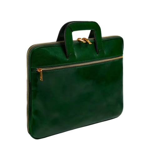 Leather Briefcase Laptop Bag - Brave New World Green
