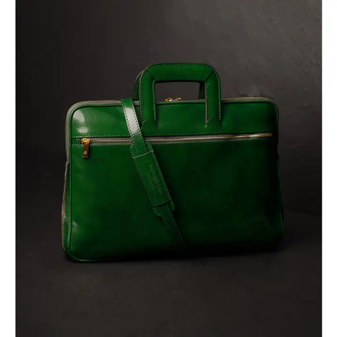 Leather Briefcase Laptop Bag - Brave New World Green