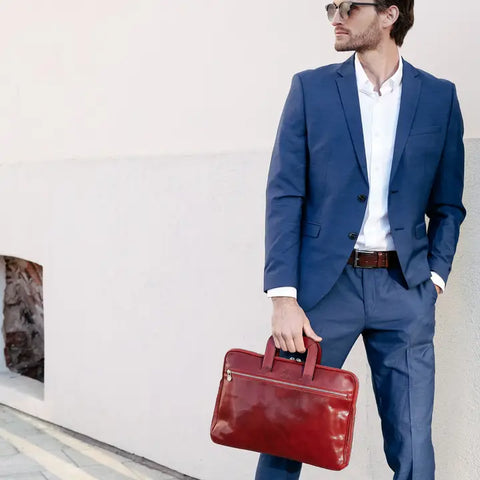 Leather Briefcase Laptop Bag - Brave New World Red