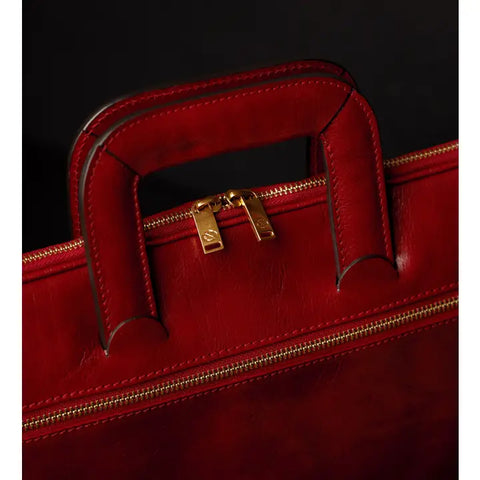 Leather Briefcase Laptop Bag - Brave New World Red