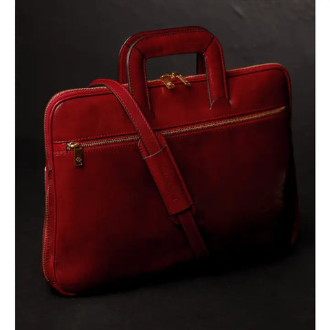 Leather Briefcase Laptop Bag - Brave New World Red