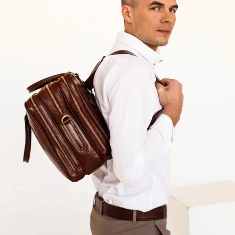 Leather Convertible Briefcase, Backpack - A Farewell To Arms Brown