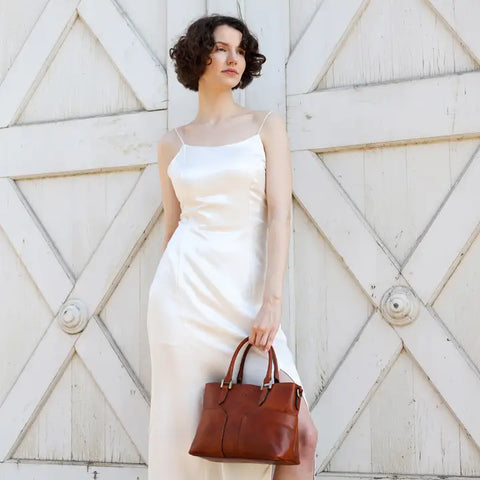 Leather Handbag Shoulder Bag - Camilla Cognac Brown Matte